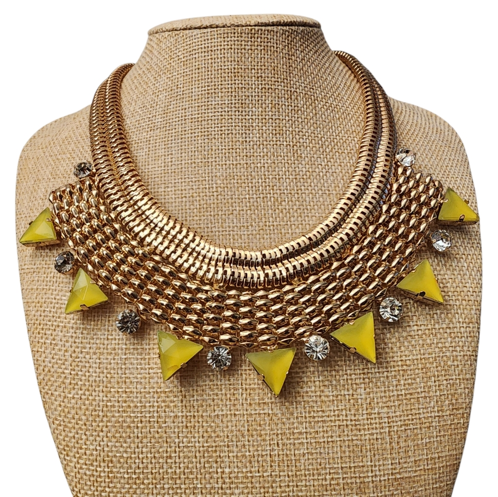 Mika Chunky Gold-Tone Statement Necklace Yellow Triangle Jewels Bold Bib Collar